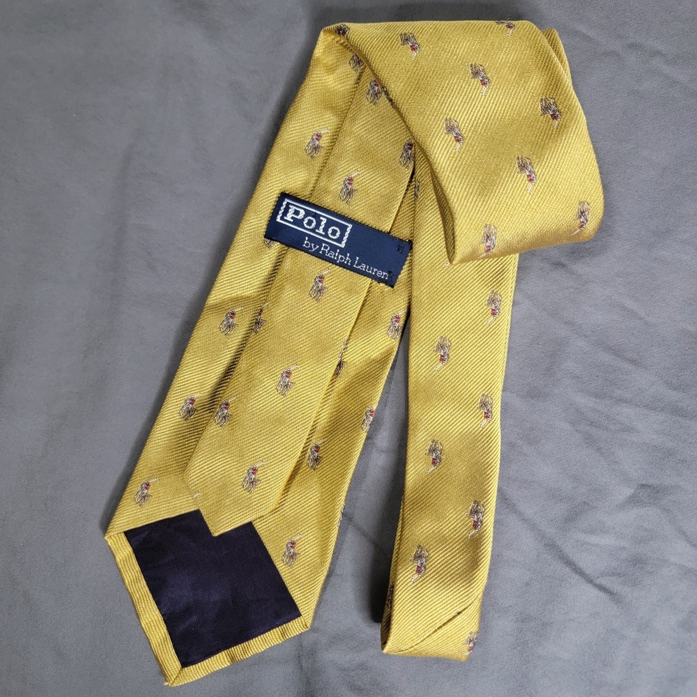 Polo Ralph Lauren Tie 100% Silk Gold Pony All Over Print Made In Italy Vintage